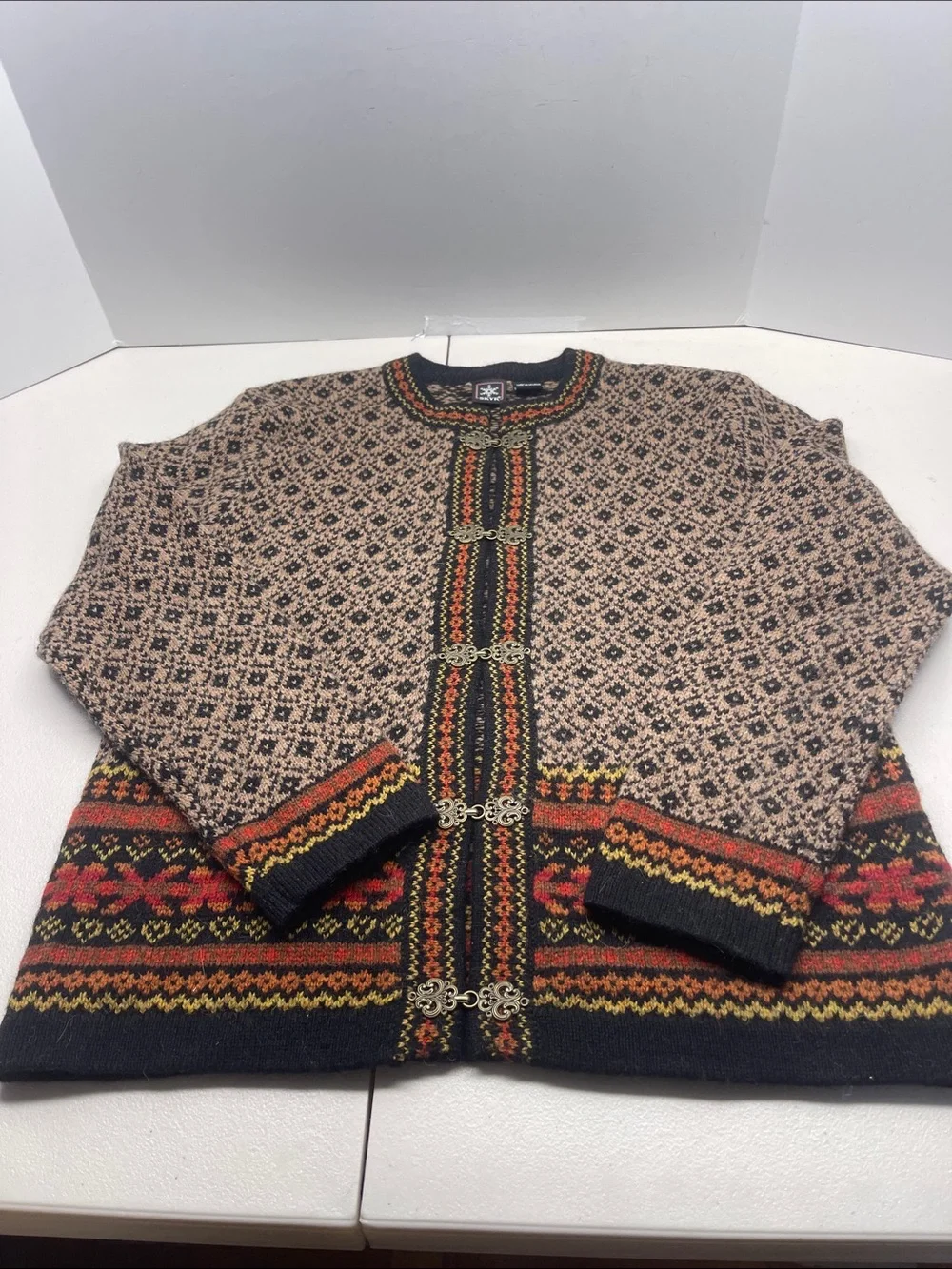 SKYR Sweater Womens Large Nordic Isle 100% Wool Shetland Cardigan